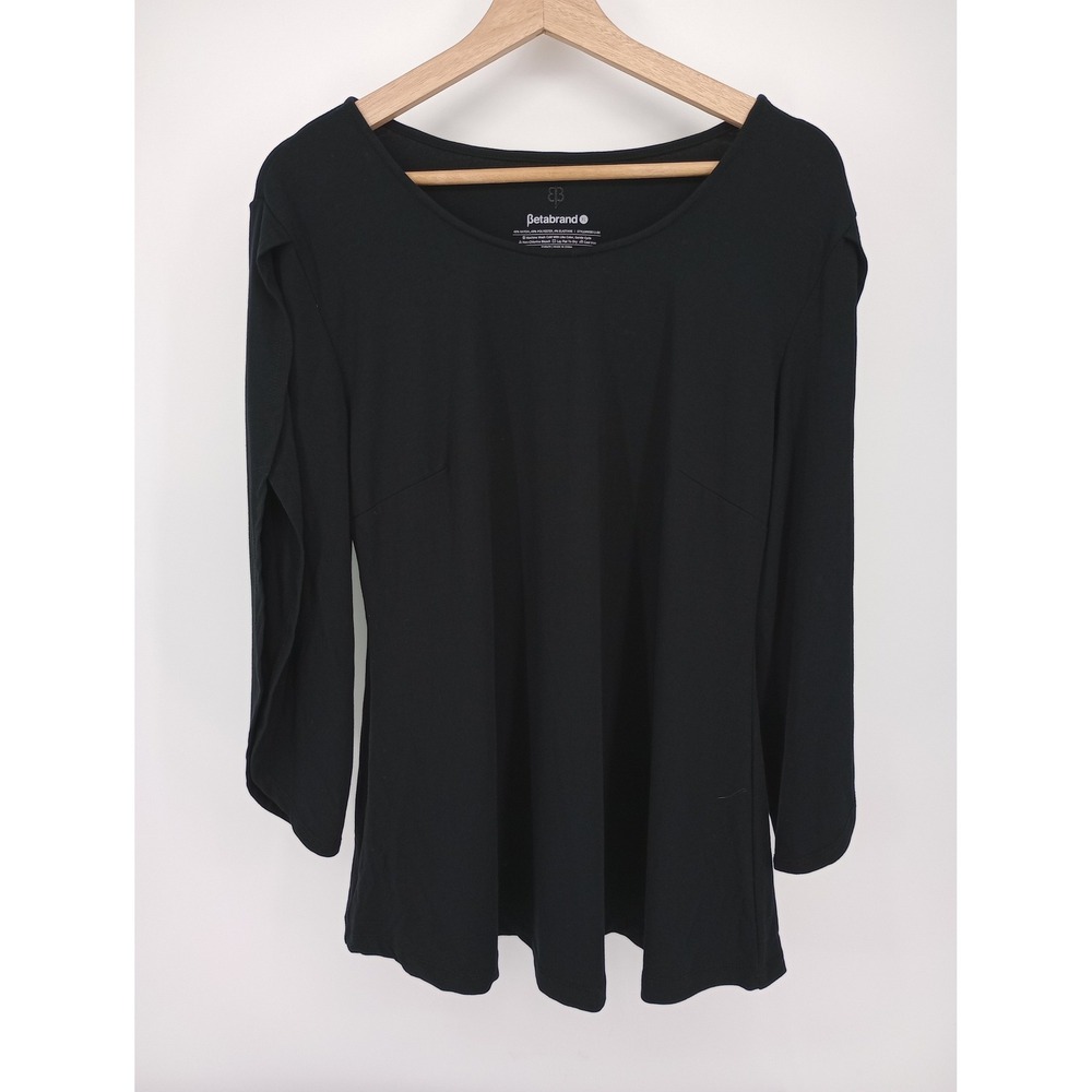 Betabrand Top Womens XL Black Long Split Sleeve Scoop Neck Solid W3012-BK